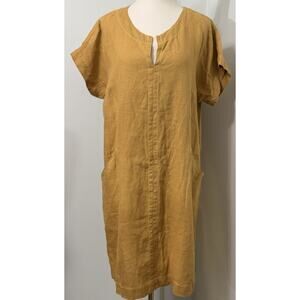 Magic Linen Dress Mustard Gold Brown Oversized Relaxed Tunic Boho Minimalistic S